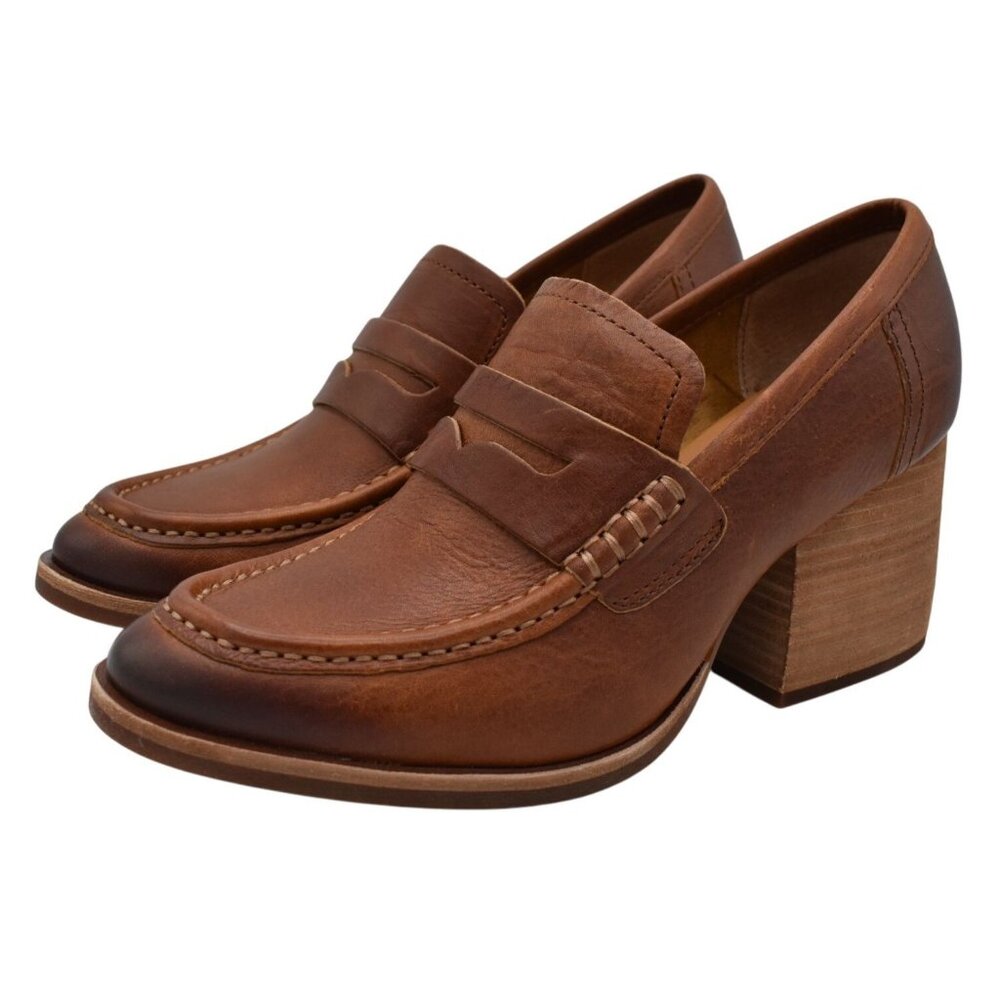 KorkEase‎ Womens Size 11 Modeste Tan Leather Heeled Penny Loafers Pumps Shoes